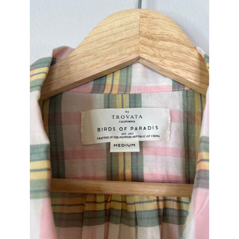 NWT Birds of Paradis Marianne B Ruffle Sleeve Top in Pomela Plaid Green & Pink - Picture 6 of 10